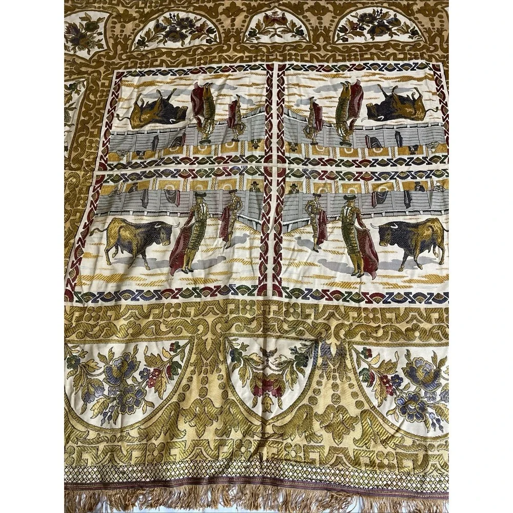 Vintage Barcelona Spain Matador Bull Fighter Woven Jacquard Tapestry 57